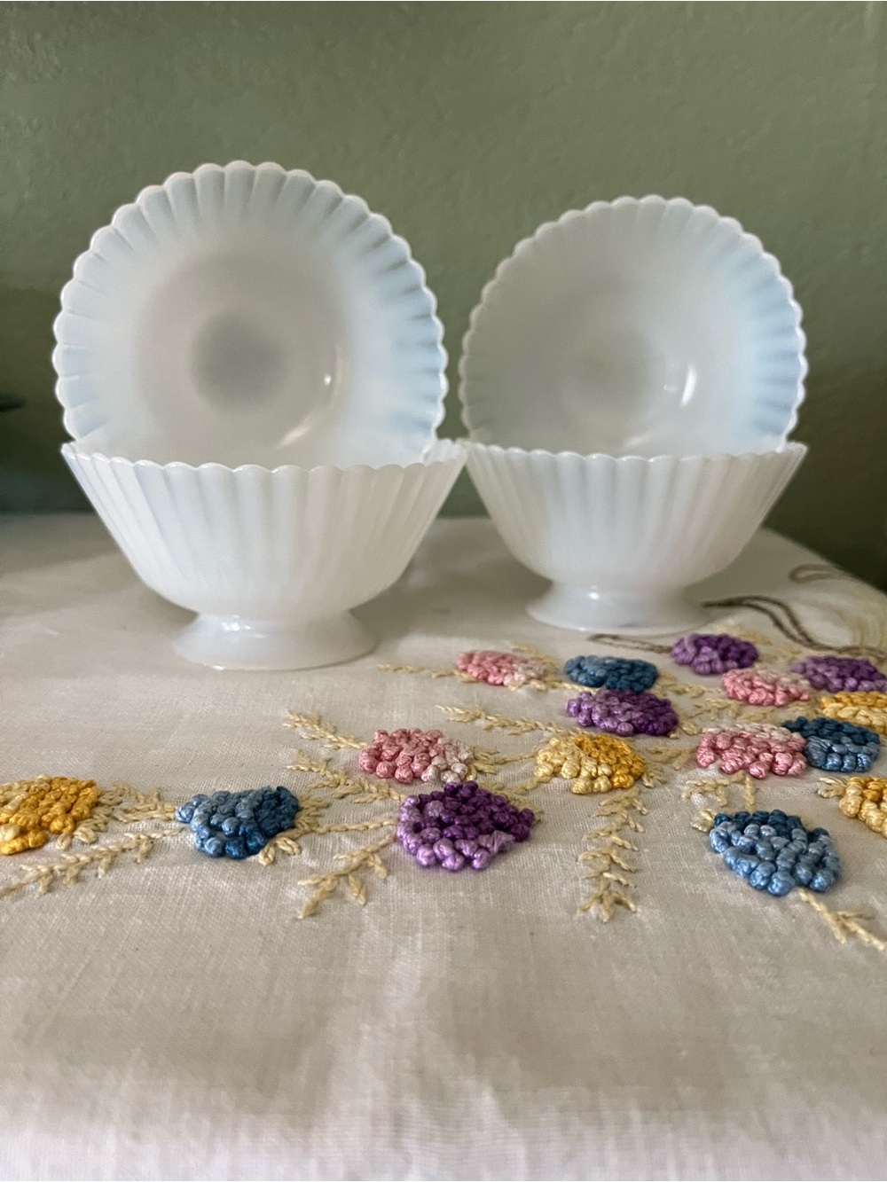 Vintage MacBeth-Evans Monax Petalware Footed Sherbet Bowls Set of 4